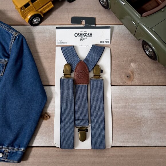 OSH KOSH Boys Chambray Blue Suspenders One Size NEW - Picture 1 of 8